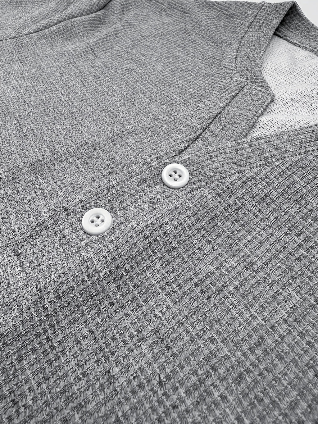 Pearson OBM Men's Henley Short Sleeve T-Shirt - Breathable Waffle Knit Summer Casual Tee with Button Front, Solid Color Round Neck, Machine Washable for Outdoor & Casual Attire, Stylish Button Detail, Lightweight Fabric, Easycare Material - Grey