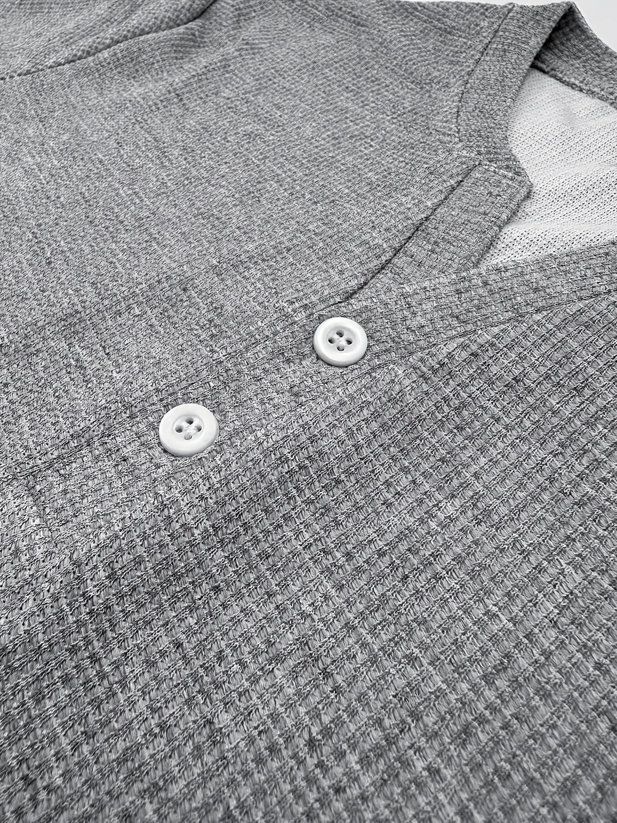 Pearson OBM Men's Henley Short Sleeve T-Shirt - Breathable Waffle Knit Summer Casual Tee with Button Front, Solid Color Round Neck, Machine Washable for Outdoor & Casual Attire, Stylish Button Detail, Lightweight Fabric, Easycare Material - Grey