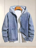 Men's Casual Loose Fit Zip-Up Hooded Denim Jacket, Blue - Medium Blue
