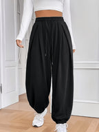 Plus Size Women'S Elastic Cuffed Jogger Pants - Black