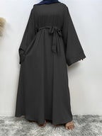 1pc Fashionable, Elegant, Comfortable, and Casual Wide-sleeved Abaya with Belt. Solid Color Suitable for Daily Wear. Loose and Comfortable Women's Abaya Dress. Ferace Tesettür Clothing, Women's Abayas for Muslim Women, Islamic Wear for Women - Black