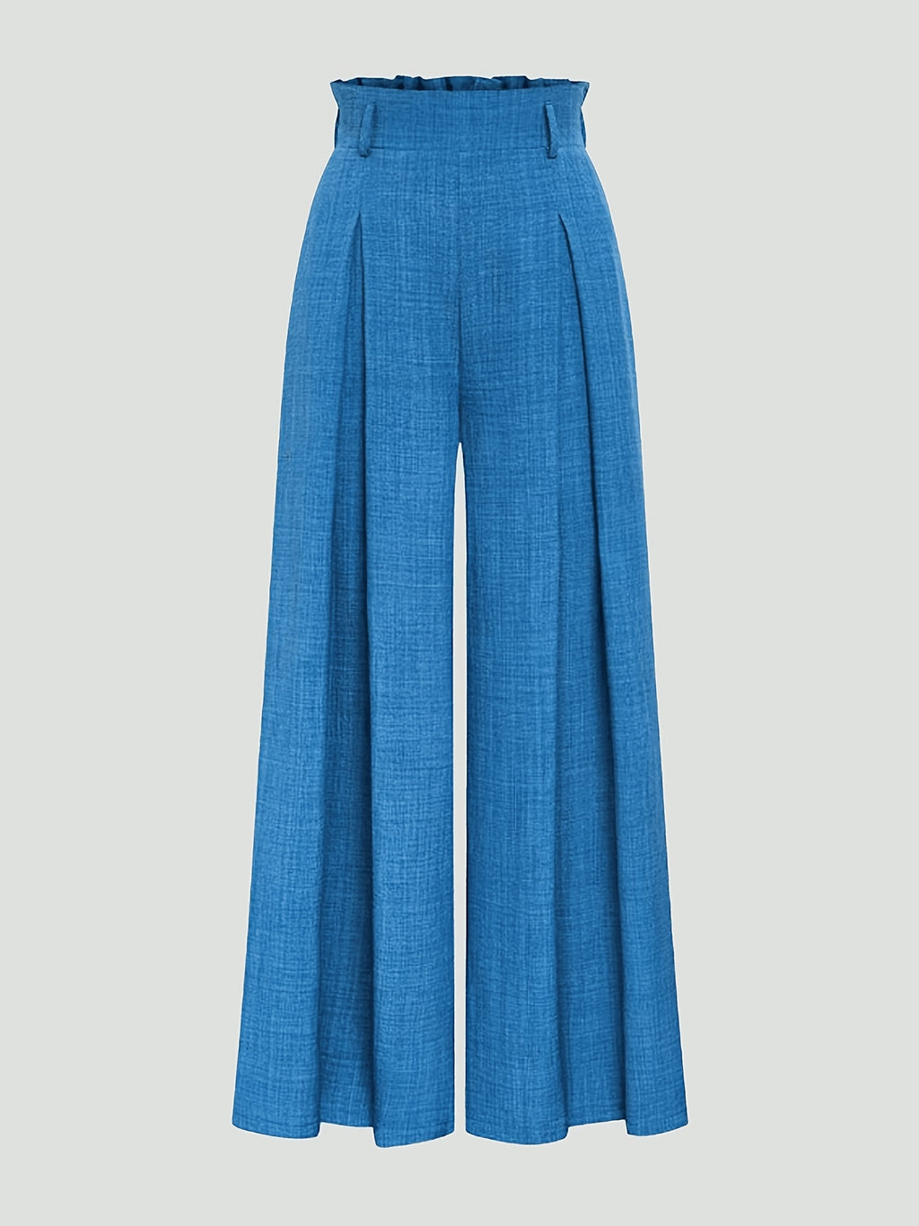 Women's High-Waisted Wide- Trousers - Loose-Fit Solid Color Pants Suitable for Daily Wear & Vacation, Beltless Spring/Summer Style for Office, Casual Outfits - Machine Washable Elegant Trousers - Deep Sky Blue