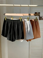 Women's Solid Color Loose-Fit Home Shorts, Lightweight Breathable Fabric, Elastic High-Waist Casual Pants, Versatile for Sleepwear, Loungewear, or Outerwear, Available in Three Colors, Soft and Comfortable for Home Wear, Women's Wide-Leg Shorts 3pcs - Mixed colors
