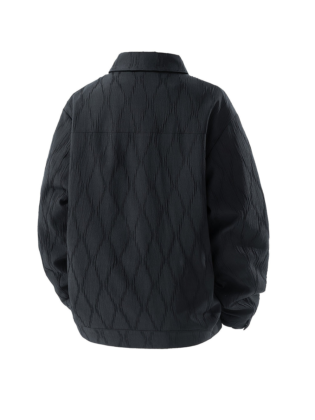 Early Autumn New Men'S Lapel Textured Solid Color Cargo Jacket, Trendy Snap-Button Loose Casual Short Coat with Pockets, Premium Men'S Gift - Black