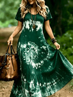 Plus Size, Plus-size Women's V-neck Dress for Spring/summer, Bohemian Style, Comfortable and Lightweight, Perfect for Beach Vacations, Fashionable and Versatile - Dark Green