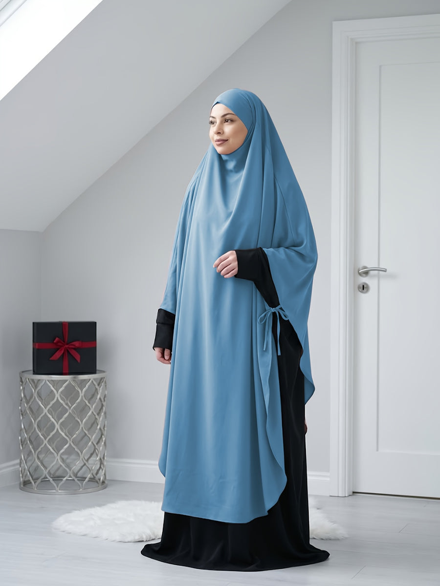 Solid Color Nidaga Prayer Jilbab. The Fabric Is Skin-Friendly And Breathable, Suitable for Women to Wear And Pray Everyday. Robe Abaya (One-Piece Khimar) with Strong Drape, Loose Fit, Ideal for Busy Daily Use Or Prayer - Sky Blue