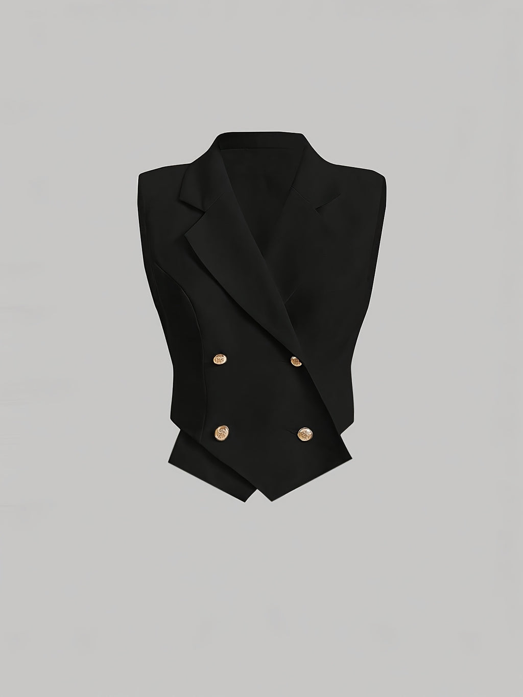 Women'S Casual Solid Color Double-Breasted Vest Jacket - Black