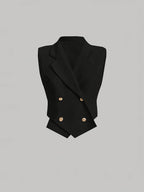 Women'S Casual Solid Color Double-Breasted Vest Jacket - Black
