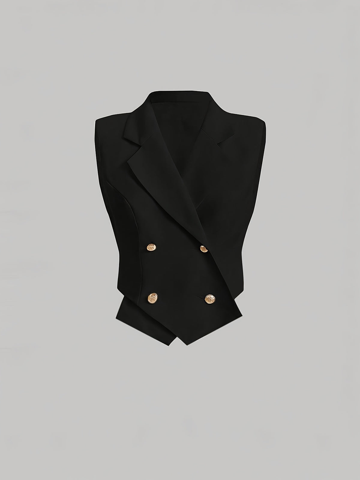 Women'S Casual Solid Color Double-Breasted Vest Jacket - Black