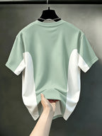 Men's Casual Crew Neck T-Shirt, Color Block Design, All-Season Fashion Top, Breathable Regular Fit for Daily and Formal Wear - Crew Neck Casual Top, Comfortable to Wear, Gift for Teens and Adults, Outdoor Activity Shirt, Sporty Style - Light Green