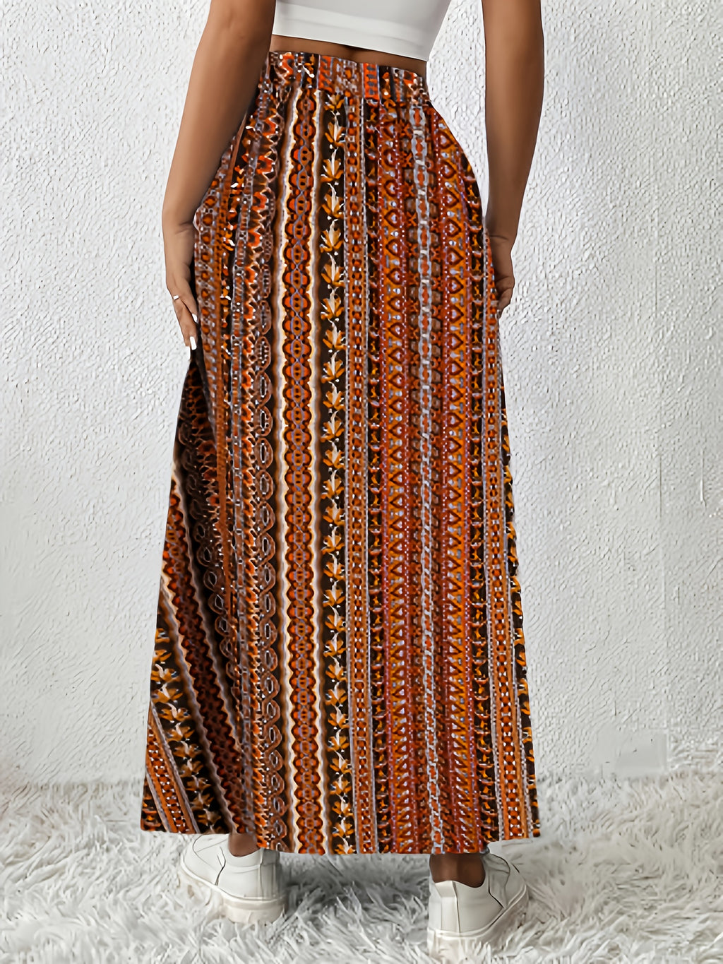 Ladies' Elegant Leopard Print Long Skirt, Side Slit - Fashionable, Versatile And, Floral Print, Lightweight And Breathable, Suitable for Spring, Summer And Autumn, Casual Or Vacation Beach Skirt, Women'S Clothing - Folk-custom