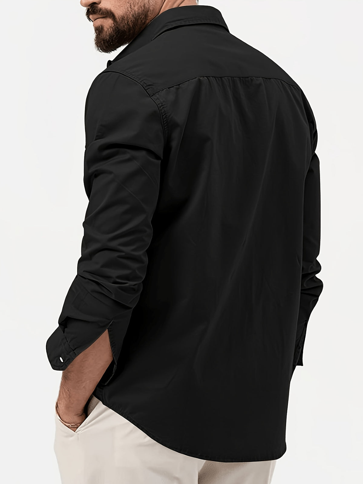 Men'S Multicolor Dress Shirt Multi-Pocket Casual Long Sleeve Top - Black