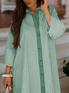 Women's Shirt Long Cape Long Elegant Striped Shirt - Green