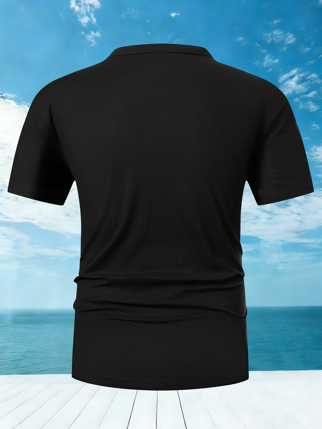 Men's Summer Short-Sleeve Henry (Button-Front Henry) T-Shirt - Breathable Stand Collar, Casual Button- Shirt for Outdoor & Casual Attire, Machine Washable Summer Clothing Suitable for Casual, Office & Semi-Formal Occasions - Black