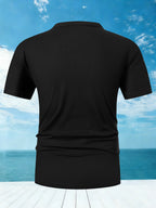 Men's Summer Short-Sleeve Henry (Button-Front Henry) T-Shirt - Breathable Stand Collar, Casual Button- Shirt for Outdoor & Casual Attire, Machine Washable Summer Clothing Suitable for Casual, Office & Semi-Formal Occasions - Black