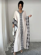 Women'S Fashion New Arrival, Elegant Placement Print V-Neck Long Batwing Sleeve Dress, Suitable for Spring/Summer Vacation - Mixed colors