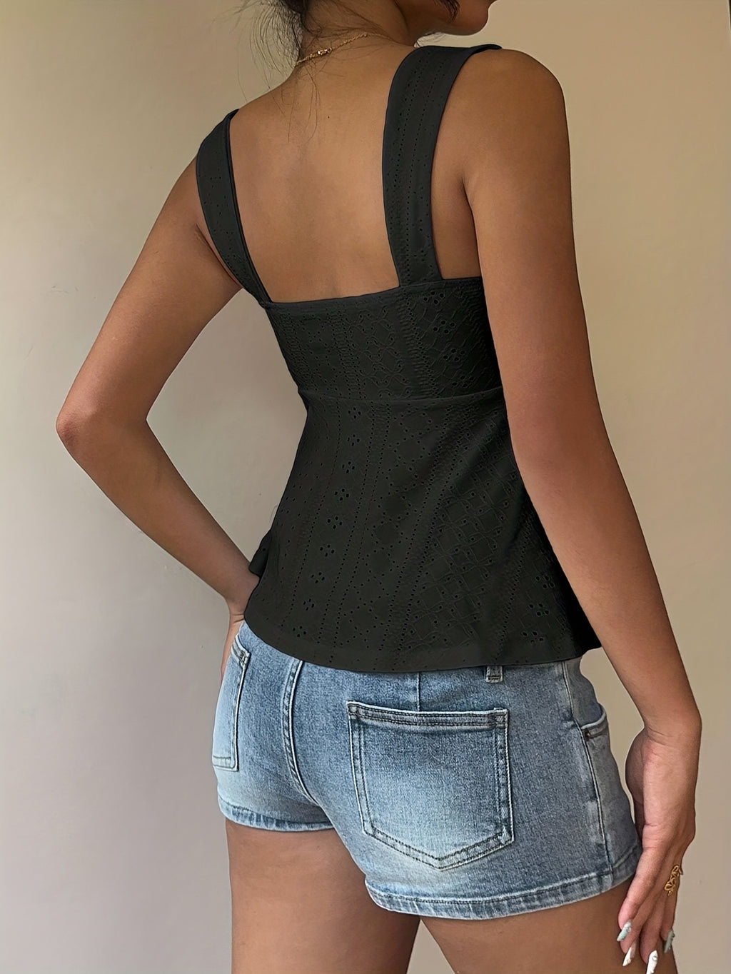 Women's Casual Drawstring Front Tie Camisole, Women's Outerwear Top, Vacation, Cute Top - Black