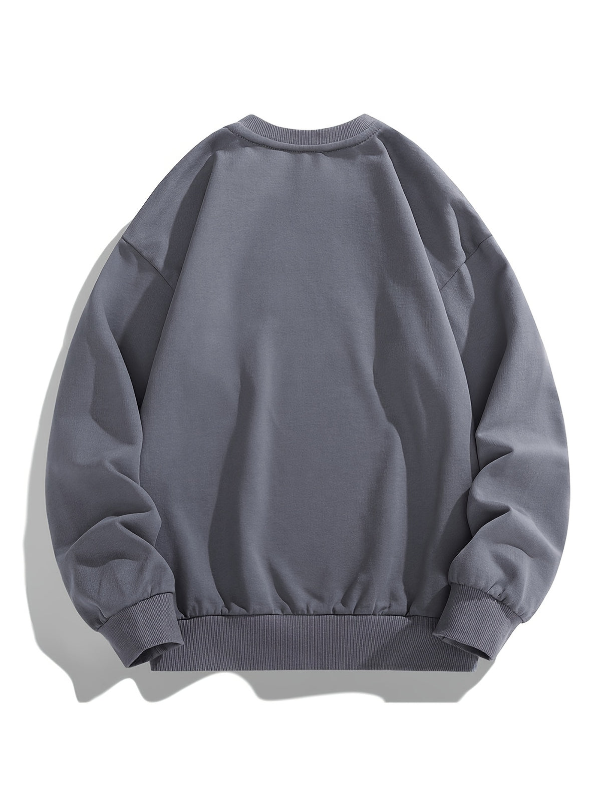 Men's Crew Neck Sweatshirt, Spring & Autumn Joyful Face Letter Print Pullover Top, Youth Loose Casual Versatile LongSleeve Base Shirt - Dark Gray