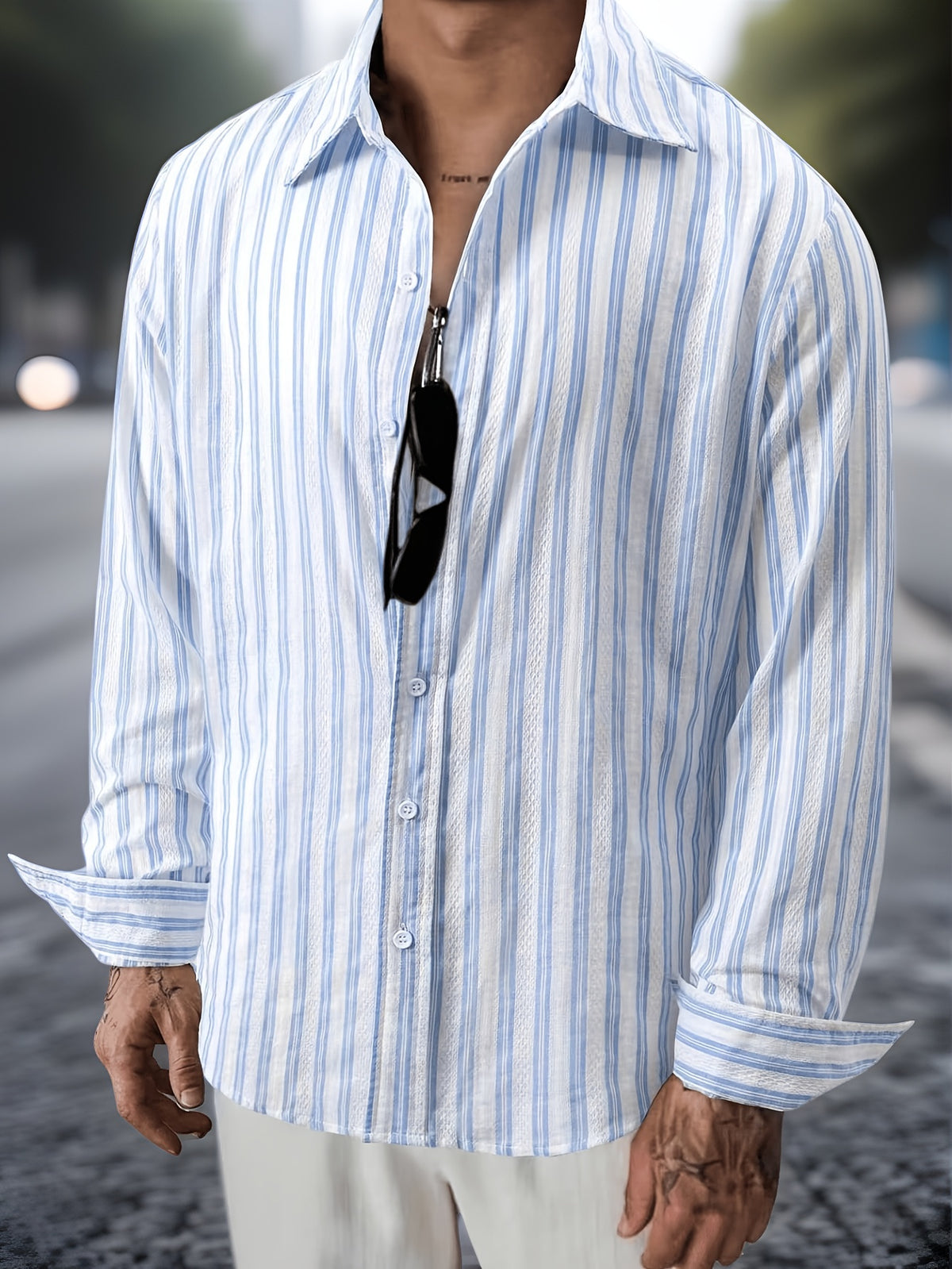 [Printed Design - Not Textured] Men'S Easy Striped Casual Shirt - Spring Summer Thin Loose Comfortable Daily Commute Street Fashion Versatile Top - Men'S Trendy Temperament Cool Korean Style - Mixed colors