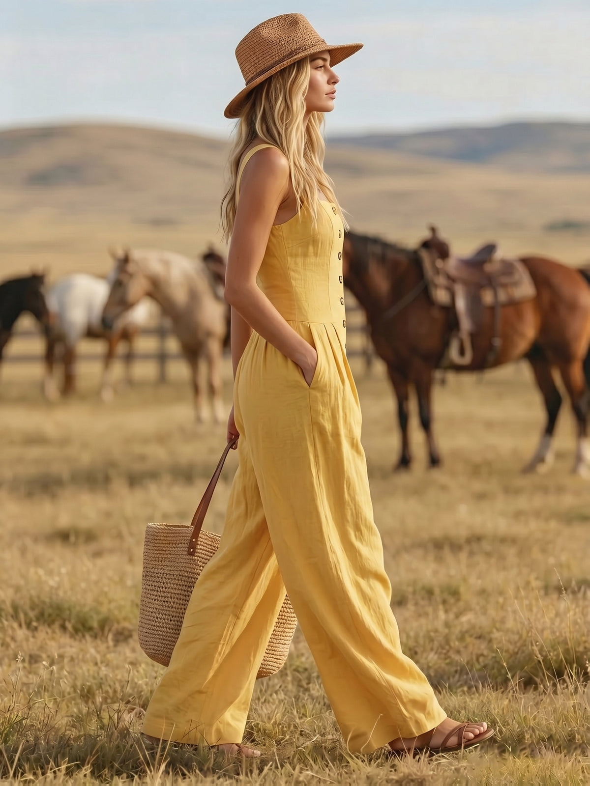 2026 European Retro Minimalist Design Clothing Symbolizing Peace. Comfortable Buttoned Double-Pocketed Belt Pants. Suitable As a Gift for Ladies on Special Occasions. Ideal for Daily Wear - Yellowish-brown