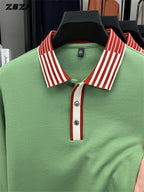 ZBZP New Spring, Autumn, Winter Men's Long Sleeve Polo Shirt, Lapel Pullover, Simple Business Casual High-End Breathable Long Sleeve T-Shirt, Men's Apparel DR - Vanilla Green