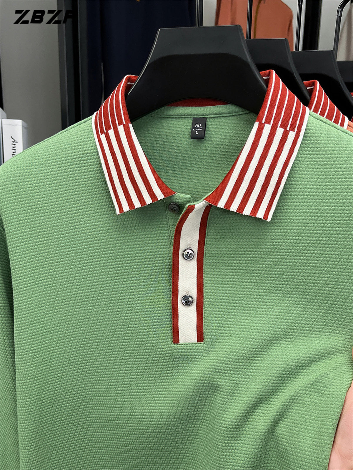 ZBZP New Spring, Autumn, Winter Men's Long Sleeve Polo Shirt, Lapel Pullover, Simple Business Casual High-End Breathable Long Sleeve T-Shirt, Men's Apparel DR - Vanilla Green