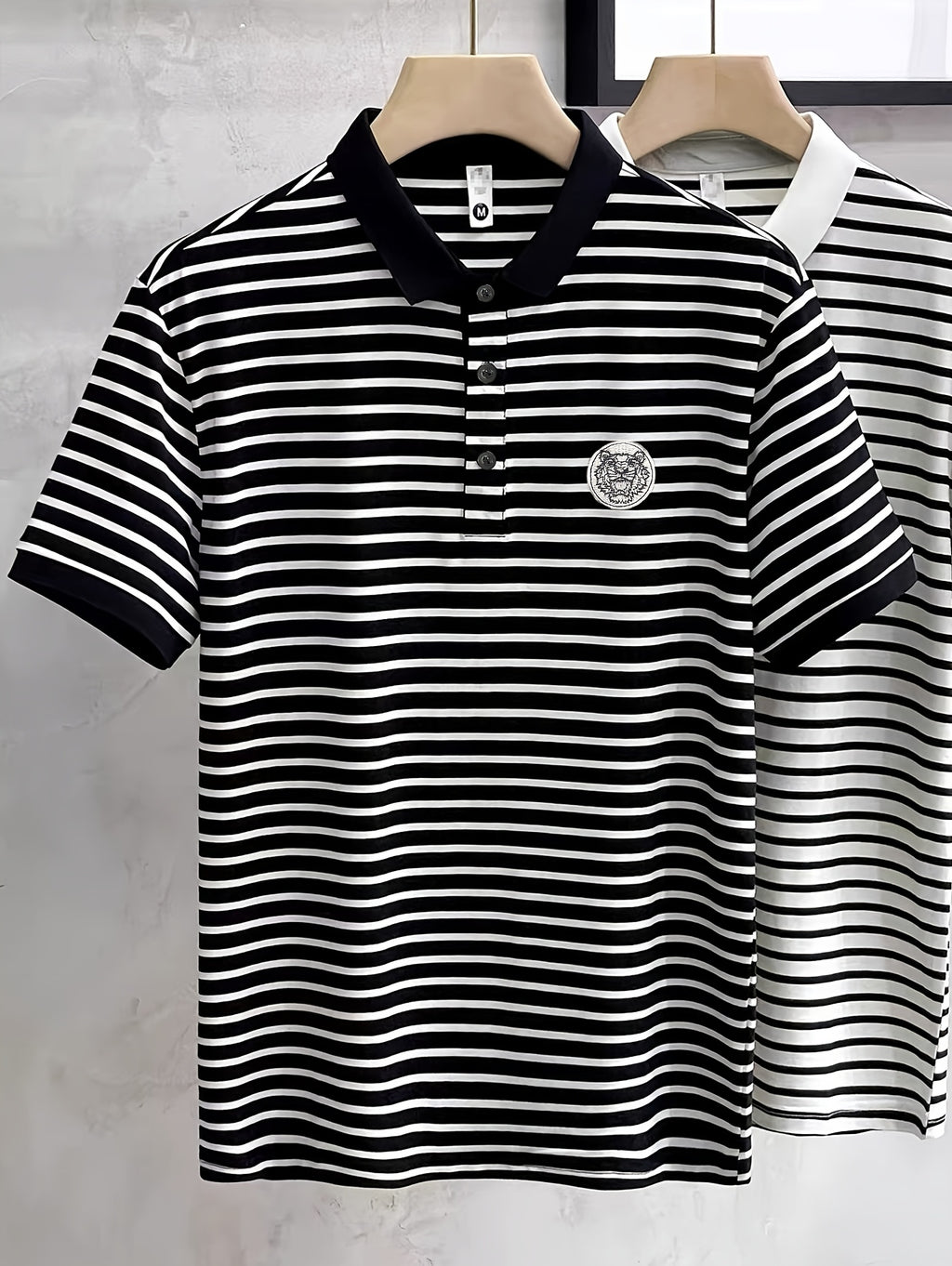 Men's POLO Shirt Short Sleeve T-Shirt Summer Striped Collared Lapel Fashion Streetwear Brand Cool Thin Casual Embroidered Top - Black