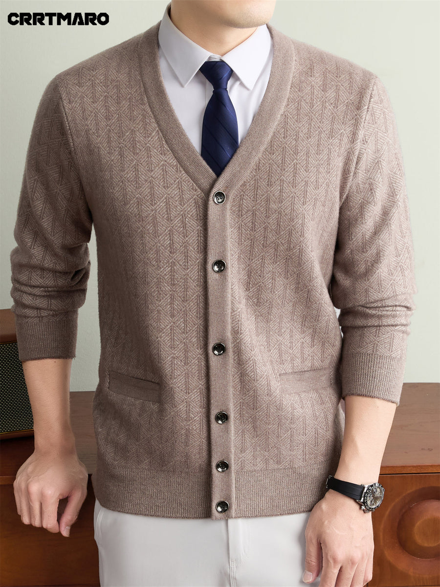 Men'S Thick V-Neck Knit Cardigan, Warm Casual Layering Top for Fall And Winter - Beige Camel