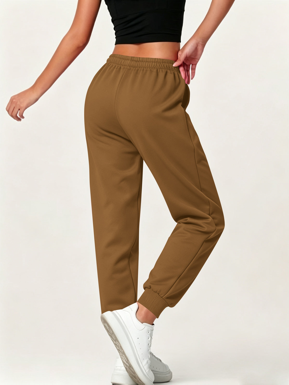 Autumn-Winter Women'S Casual Pants with Pockets - Dark Brown