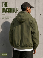 Men'S Full-Zip Hooded Jacket, Non-Removable Hood with Plaid Lining, Drawstring Hood Design, Large Kangaroo Pockets, Ribbed Cuffs And Hem, Loose Fit, Urban Street Casual Cargo Jacket - Olive
