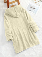 Women's "Yes I'm Cold" Printed Teddy Bear Hooded Sweatshirt - 100% Polyester Relaxed Fit Long Sleeve Pullover with Double Pockets, Cozy Fleece-Lined Casual Winter Top for Fall & Winter - Apricot