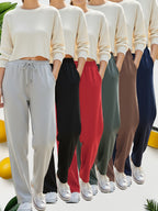 Women's Casual Multi-Color Set, 6pcs Versatile Style! Women's Casual Joggers, Fashionable, Drawstring Waist Design + Dual Side Pockets - Light Gray + Coffee + Royal Blue + Iron Gray + Red + Black