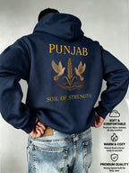 Men'S Hooded Sweatshirt PUNJAB Wheat Print Western Regional Style Mature Men'S Top - Navy Color