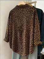 Women's Leopard Print Casual Shirt - Khaki