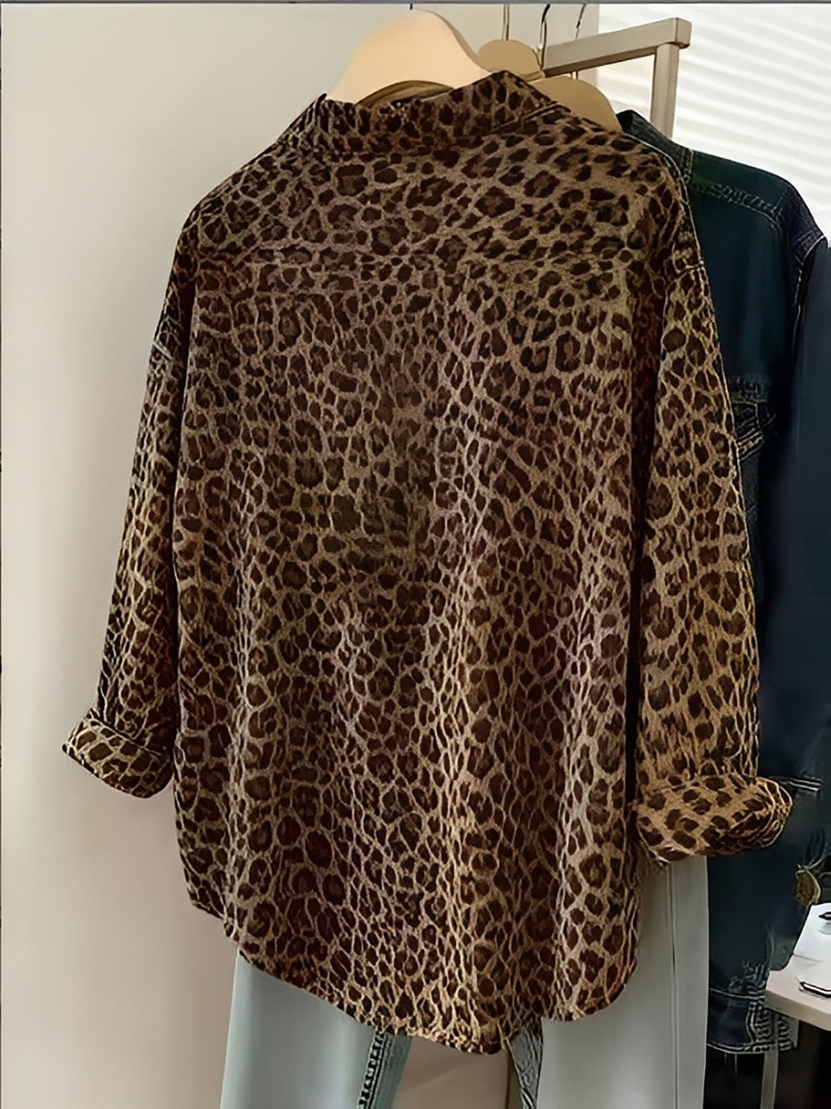 Women's Leopard Print Casual Shirt - Khaki