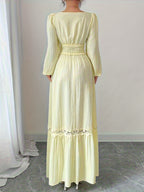 New Spring/autumn Cream Yellow French Ruffle Square Neckline Elegant Slim-fit Long-sleeved Dress, Women's Autumn - 【Light Yellow】