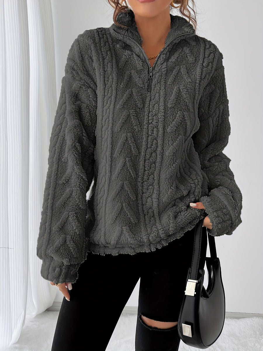 Autumn Winter Women'S Fashion Casual Versatile Warm Fleece Sweatshirt - Dark Gray