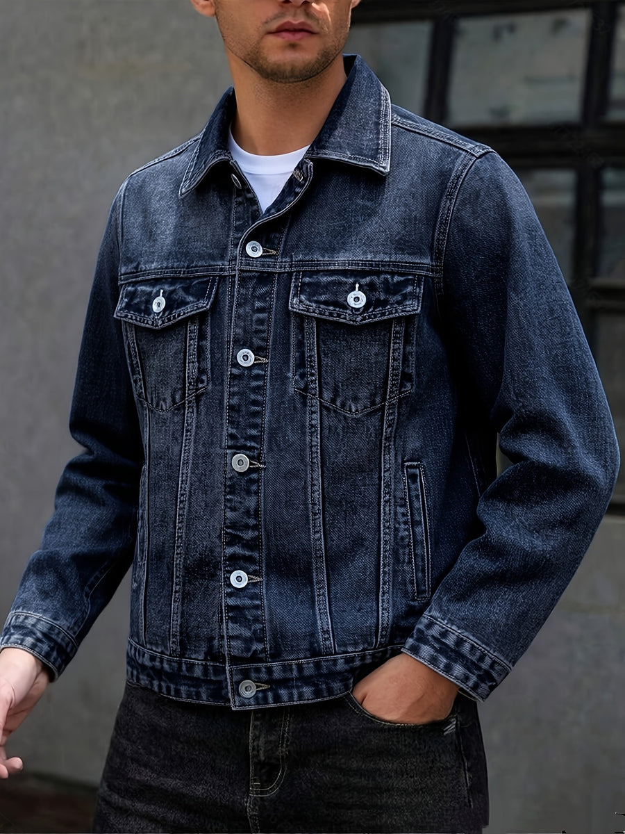 New Arrival: Snowflake Washed Trendy Denim Jacket - Navy Color
