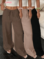 3pcs Women's Long Pants, Elegant Straight-Leg Trousers, Simple and Casual, Suitable for Daily Wear and Vacation - Coffee + Khaki + Black