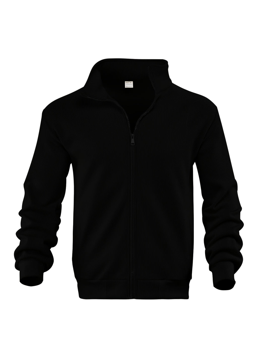 Men's Corduroy Full-Zip Stand Collar Jacket, Soft Vertical Rib Texture Corduroy Casual Full-Zip Outerwear, Ribbed Cuffs and Hem, Side Insert Pockets, Loose Fit Cut, Lightweight and Warm Jacket, Suitable for Autumn/Winter Daily Wear, Street Outings - Black