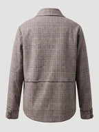 2026 Vintage Gray Houndstooth Short Blazer for Women, Lapel Collar, Single-Breasted, High-End Feel, Simple Commuter Jacket Top - Coffee Color