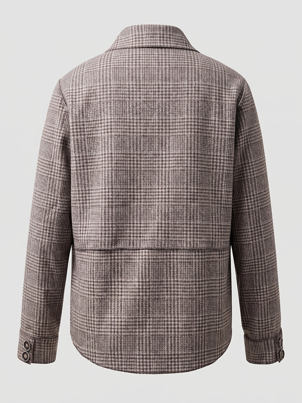 2026 Vintage Gray Houndstooth Short Blazer for Women, Lapel Collar, Single-Breasted, High-End Feel, Simple Commuter Jacket Top - Coffee Color