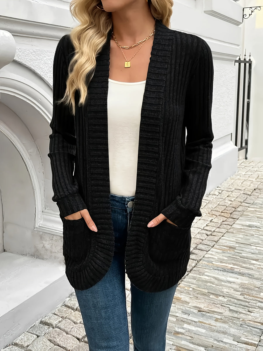 Women'S Pocket Cardigan Jacket - Black