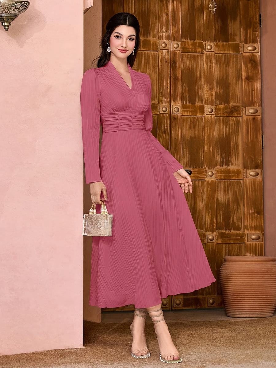 Fashion Casual Solid Color Women's Maxi Dress - Coral Pink