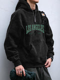 Vintage Print Men's Hoodie Jacket, Simple, Comfortable, and Breathable, Casual and Trendy, Men's Pocket Hooded Sweatshirt, American Vintage High Street Style, Washed and Distressed for Durability, Machine Washable, Suitable for Streetwear - Black