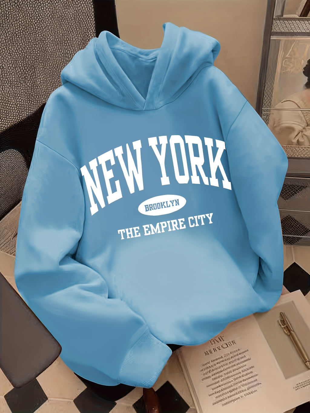 Fashion Printed Hoodie - Unisex Autumn/Winter Casual Streetwear Pullover, Soft -Lined Sweatshirt, Classic Design - Light Blue