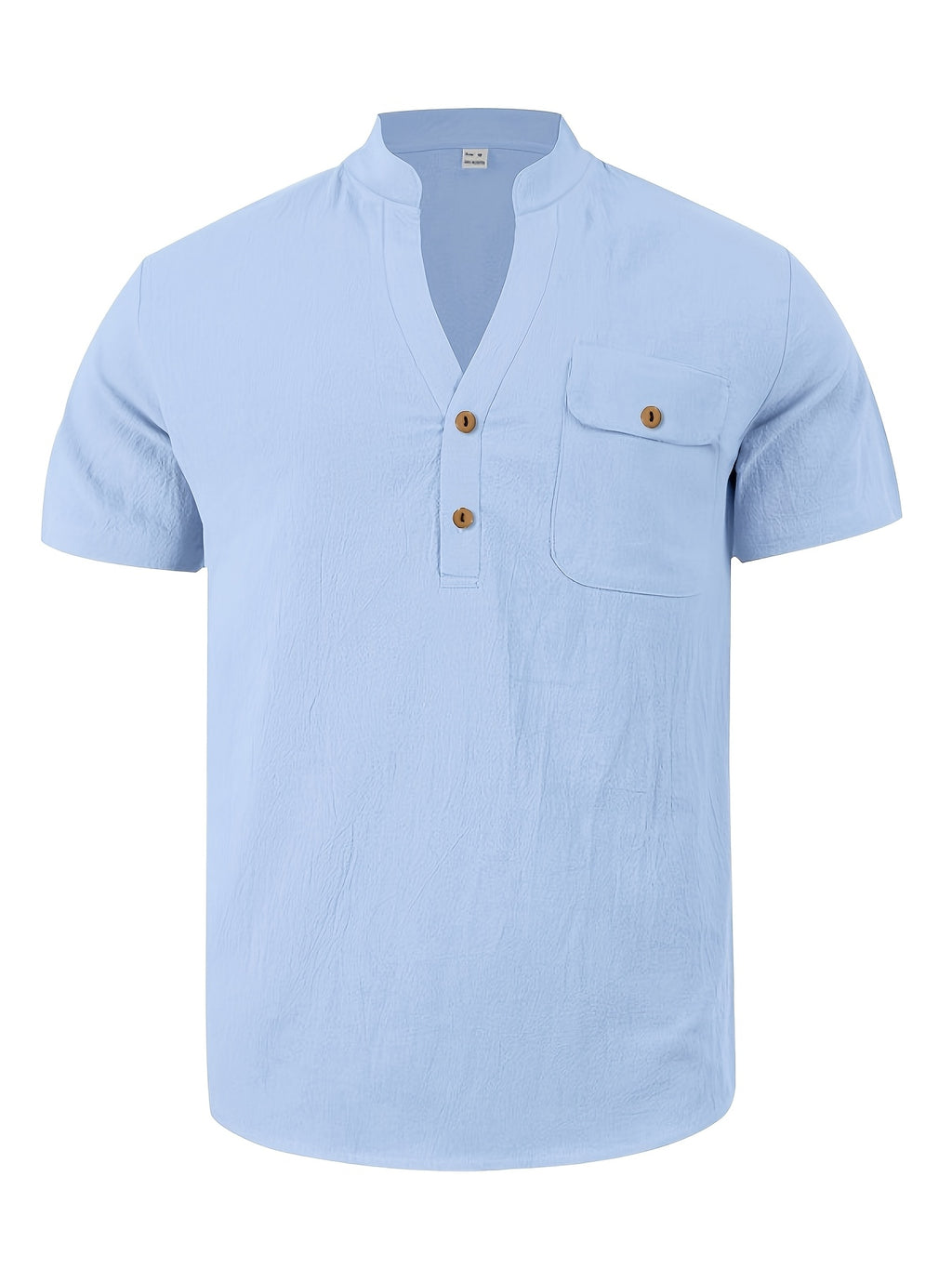 3pcs Set Men's All-cotton Polo Shirt, Men's Solid Color Loose-fit Casual -textured Workwear V-neck Pocket Henley Shirt with Short Sleeves, Suitable for the Beach, Casual Daily Wear, Commuting, Etc. - Blue White Khaki