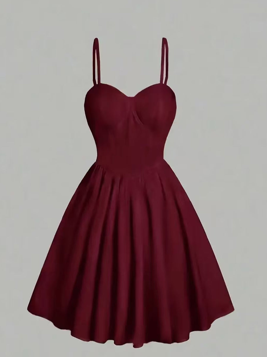 Summer Elegant Floral Print Waist-Cinching Strappy Mini Dress for Women - Deep Red
