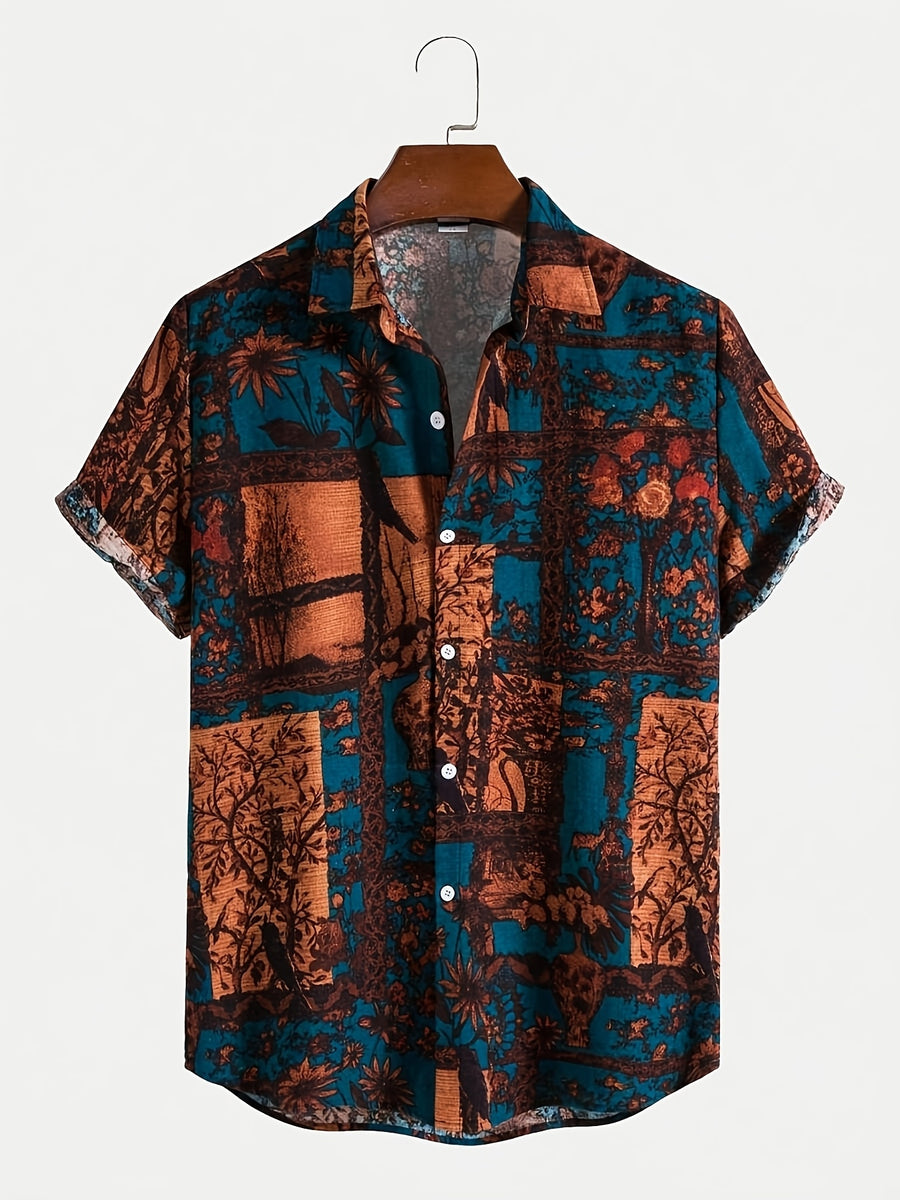 Men's Casual Printed Pattern Shirt - Navy Color