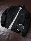 New Spring/Autumn Norwegian Print Zipper Cardigan Jacket for Men, Full-Print Loose Fit Sport Baseball Jacket, Men's Fashion Versatile Outerwear - Black